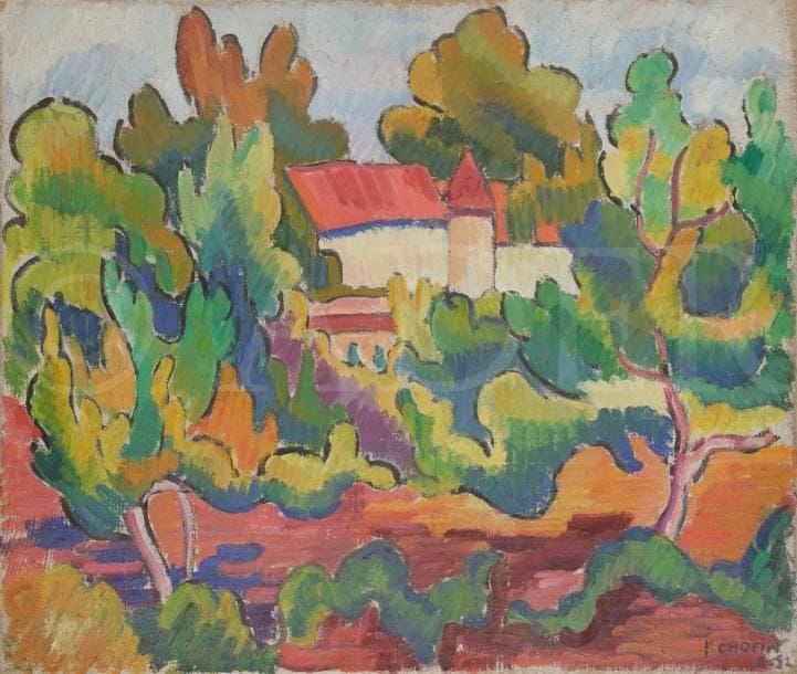 Juliette CHOPIN (né en 1931)
Paysage à la tourelle, Bourbonnais, 1952
Huile sur toile.
Signée et datée en bas à droite.
46 x 55 cm