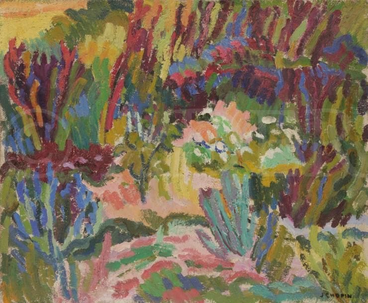 Juliette CHOPIN (né en 1931)
Les Grandes herbes, 1953
Huile sur toile.
Signée en bas à droite.
(Petits manques).
50 x 61 cm