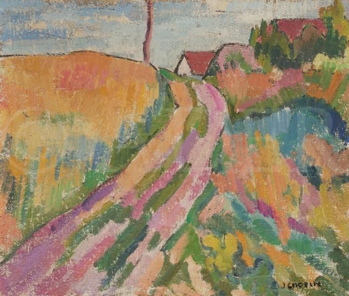 Juliette CHOPIN (né en 1931)
Le Chemin, vers 1953
Huile sur toile.
Signée en bas à droite.
38 x 46 cm