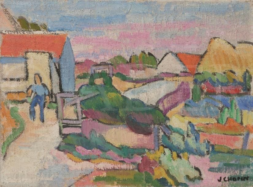 Juliette CHOPIN (né en 1931)
Les Bonnots, 1953
Huile sur toile.
Signée en bas à droite.
24 x 33 cm