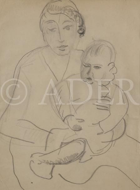 Charlotte HENSCHEL [allemande] (1905-1985)
Femme à l’enfant
2 dessins au fusain ou crayon.
Non signés.
Portent le cachet de l’atelier au dos du montage.
32.5 x 24 cm et 30 x 23 cm