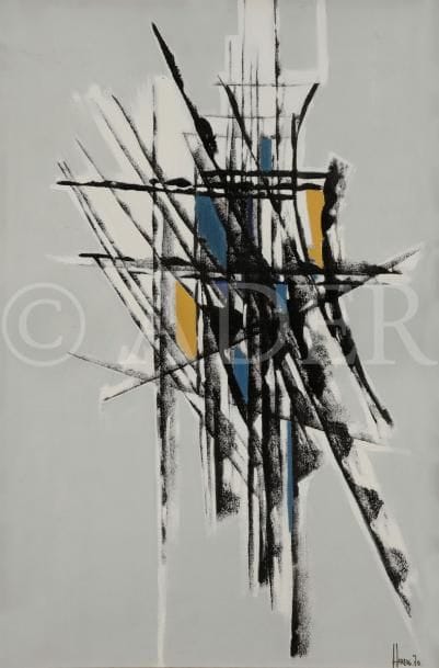 Bernard HERZOG (né en 1935)
Les insectes, 1970
Huile sur toile.
Signée et datée en bas à droite.
Signée, datée et titrée au dos.
Porte au dos le cachet de l’artiste et le numéro 70-018.
73 x 50 cm