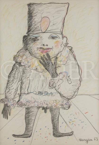 Pinchas Burstein dit Mary MARYAN [polonais] (1927-1977)
Personnage, 1963
Fusain et pastel gras.
Signé et daté en bas à droite.
72 x 50 cm
Provenance : 
Galerie Ariel, Paris.