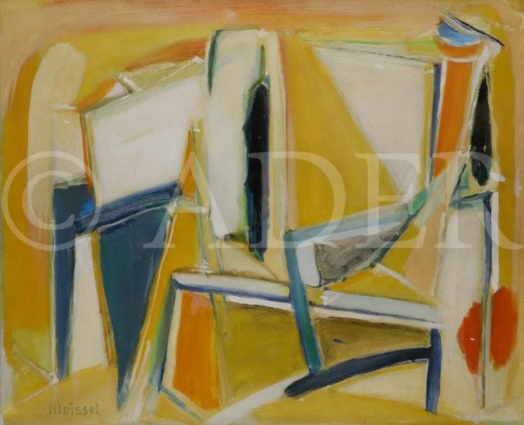 Raymond MOISSET (1906-1994)
Le Mas, 1954
Huile sur toile.
Signée en bas à gauche.
Signée, datée et titrée au dos.
65 x 81 cm