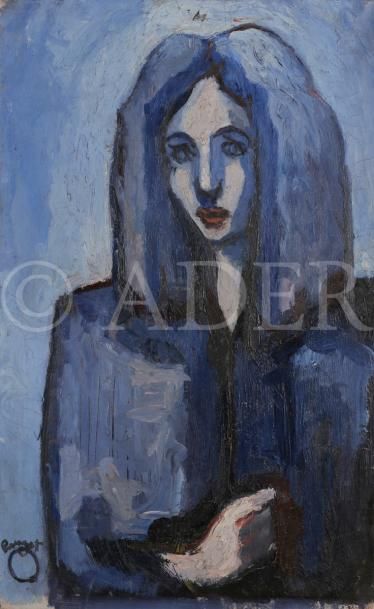 Marcel POUGET (1923-1985)
Portrait de jeune fille sur fond bleu,
Huile sur toile.
Signée en bas à gauche.
61 x 38 cm
Provenance : 
Galerie Colline, Oran, Algérie.
Ancienne collection Robert Martin.