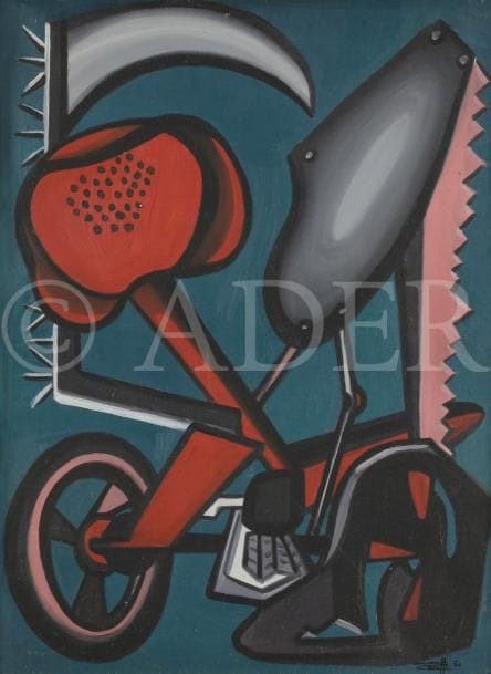 Tonia CARIFFA (née en 1924)
Mécanique, 1950
Huile sur toile.
Signée et datée en bas à droite.
73 x 54 cm