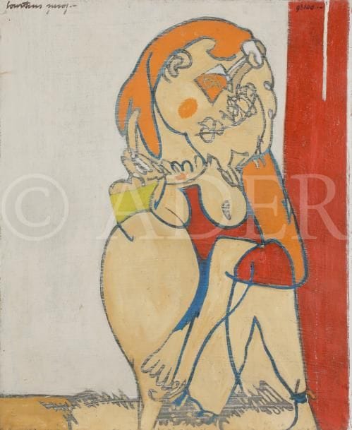 Pierre COURTENS (1921-2004)
Nu assis
Huile sur toile.
Signée en haut à droite.
61 x 50 cm