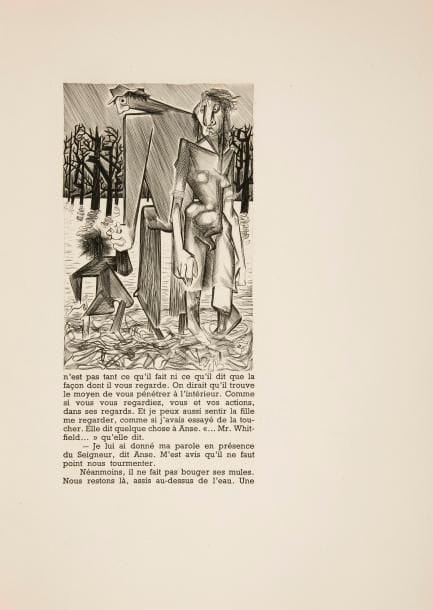 7034_289
FAULKNER (William).Tandis que j'agonise. Traduit de l'anglais par M. E. Coindreau.Paris : Jean Boisseau, 1946. - In-4, 325 x 227 : 225 pp., (3 ff. blancs), couverture imprimée. En feuilles, couverture rempliée, étui-boîte de l'éditeur.Édition tirée à 210 exemplaires, ornée d'un titre et de 25 burins originaux du peintre et graveur PIERRE COURTIN (1921-2012), dont un en frontispice.Un des 175 sur vélin pur fil de Lana.Usures à l'étui.
