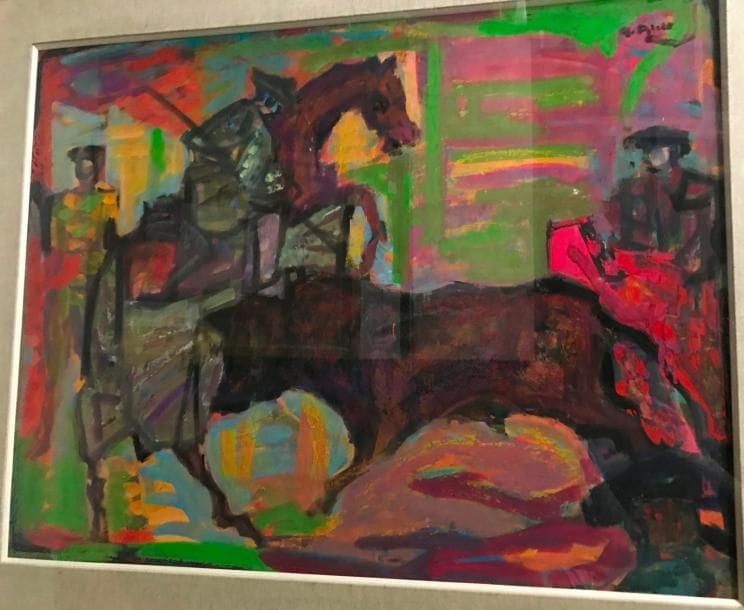 9311_15
Yvette ALDE (1911-1967)Le Picador, vers 1962Gouache.Signée en haut à droite.49 x 63 cmExposition : Hommage à Yvette Alde, Salon du dessin, Paris, 1986, n°48.