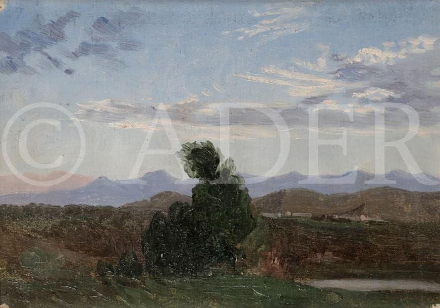 Attribué à Auguste RAVIER (1814 -1895)
Paysage d’Italie
Toile
16 x 22,5 cm