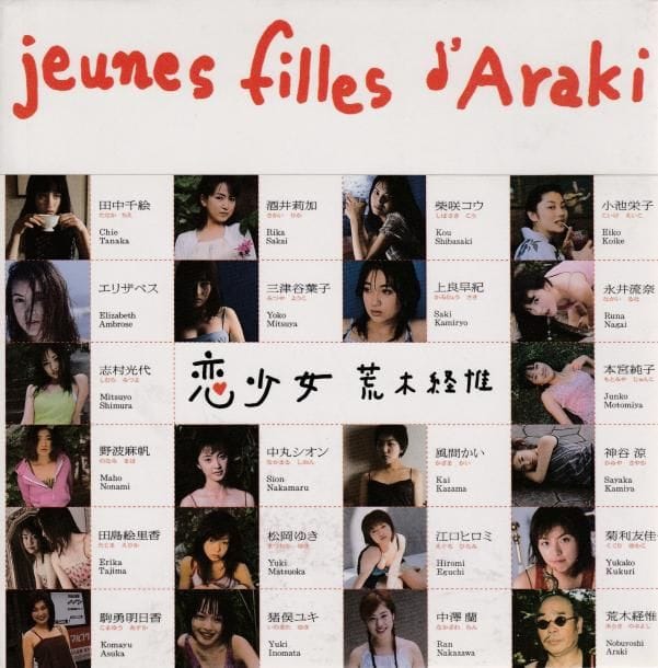 Araki, Nobuyoshi (1940)
Jeunes filles d'Araki.

Magazine House, 2000.

In-8 carré (20 x 20 cm). Édition originale, reliée avec jaquette illustrée et obi conservé.