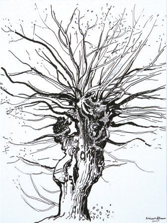 Yvette VINCENT ALLEAUME (Née en 1927)
Le Saule Encre de Chine sur bristol. Signée et datée «2007» en bas à droite. 32 x 24 cm