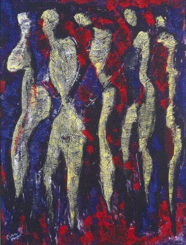 Gérald BLONCOURT [haïtien] (Né en 1926)
Les Zombis de la dictature Digigraphie en couleurs numérotée 20/ Signée et datée «1988» en bas à gauche. Cachet à froid en bas à droite. 52 x 40 cm 