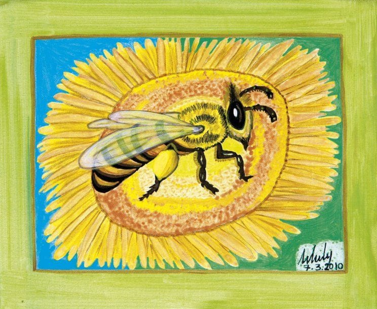 Dominique Marie DELESTY
L'Abeille Peinture sur soie. Signée et datée «7.3.2010» en bas à droite. 21 x 26 cm