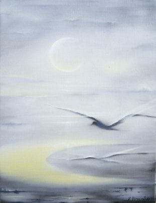Edelgard BASALYK (Née en 1946)
La Nuit Huile sur toile. Signée en bas à droite. Datée au dos «2008», signée et titrée. 35 x 27 cm