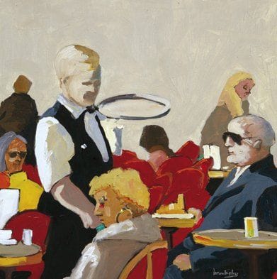 Angie BROOKSBY [américaine] (Née en 1965)
Etude de terrasse Huile sur panneau. Signée en bas à droite. Datée au dos «2009», resignée et titrée. 40 x 40 cm