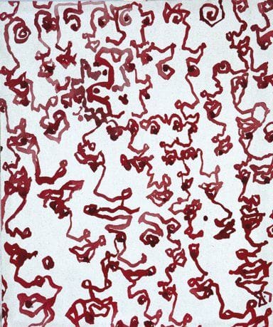 Cécile BAUDONCOURT (Née en 1965)
La foule sanguine Acrylique sur toile. Monogrammée en bas à droite. Signée, datée «2003» et titrée au dos. 55 x 46 cm