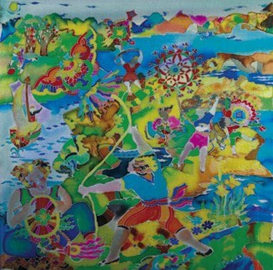Claude BARGAS (Né en 1946)
Jeux d'azur Peinture sur soie. Signée en bas à gauche. Encadrée. 50 x 50 cm