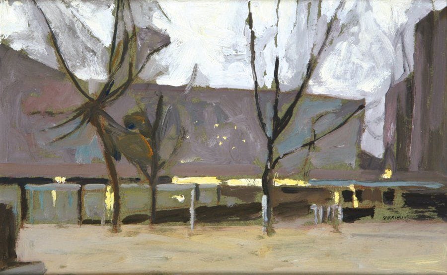 Valérie de SARRIEU (Née en 1958)
Coin de banlieue Huile sur papier. Signée et datée «07» en bas à droite. 23 x 32 cm