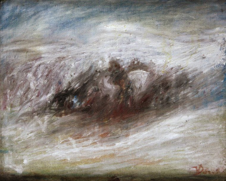 DOROS (Né en 1942)
La Fuite Huile sur toile. Signée en bas à droite. Au dos, datée «2010», resignée et titrée. Encadrée. 24 x 30 cm