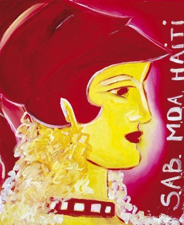 Sylvia ADJABROUX (Née en 1963)
Athéna Huile sur toile. Signée et dédicacée «S.A.B. M.D.A. HAITI» à droite. Datée au dos «2 mars 2010», signée et titrée. 46 x 38 cm