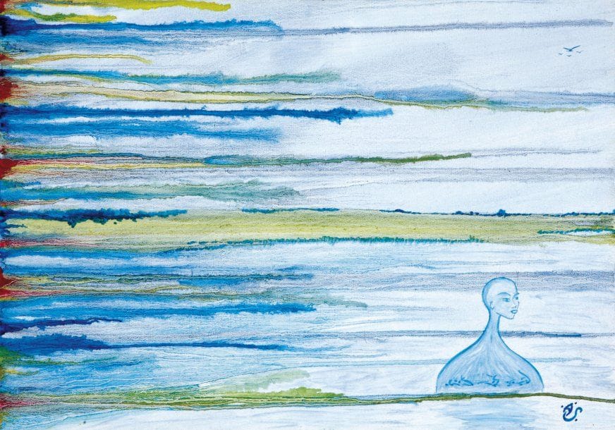 Anne-Sophie UNTERNAHRER (Née en 1978)
L'Horizon Huile sur toile. Monogrammée en bas à droite. Datée au dos «2005», signée et titrée. 46 x 65 cm