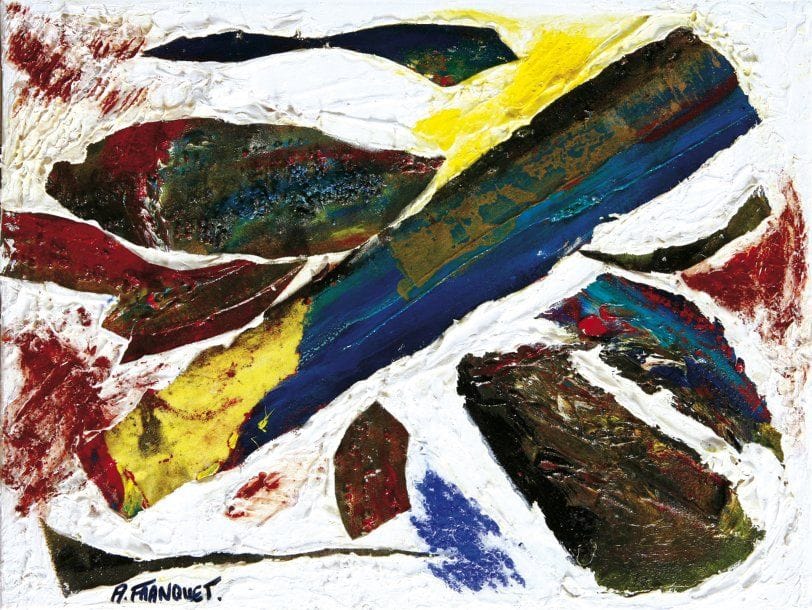 Axelle FRANQUET (Née en 1960)
Haïti chérie Huile, collage et acrylique sur toile. Signée en bas à gauche et au dos. 30 x 40 cm