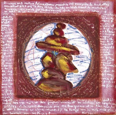 Valérie MARSAUDON (Née en 1958)
Pierres Prières Pigments, acrylique et vernis mat sur toile. Signé au dos. 55 x 55 cm