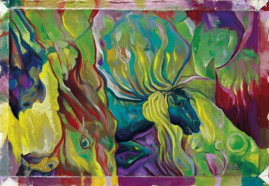 Anibal BARRON [mexicain] (Né en 1946)
Rocinante, loyal companion Huile sur toile. Signée et datée «2005» en bas à droite. Titrée au dos. 30 x 45 cm