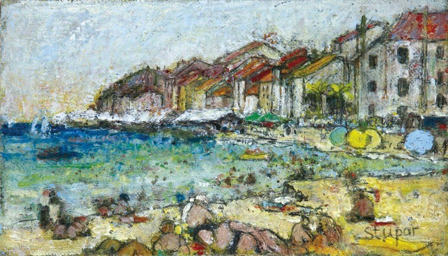 Marko STUPAR [Bosnie] (Né en 1936)
Village en Croatie Huile sur carton. Signée en bas à droite. 14 x 24 cm
