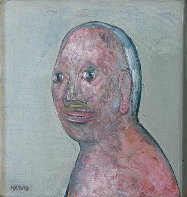 Abraham HADAD [irakien] (Né en 1937)
Il nous regarde Huile sur toile. Signée en bas à gauche. Datée au dos «nov.2001», signée et titrée. 30 x 30 cm