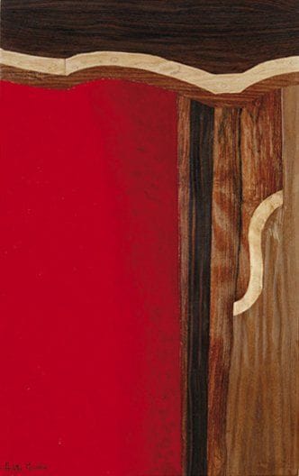 Arlette MARTIN (Née en 1924)
Sans titre Marquetterie. Signée en bas à gauche. Datée au dos «2008» et signée. 60 x 38 cm