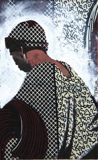 Gérard PICHELIN (Né en 1951)
Homme Acrylique sur tissu et bois. Signée à droite au milieu. 30 x 19 cm