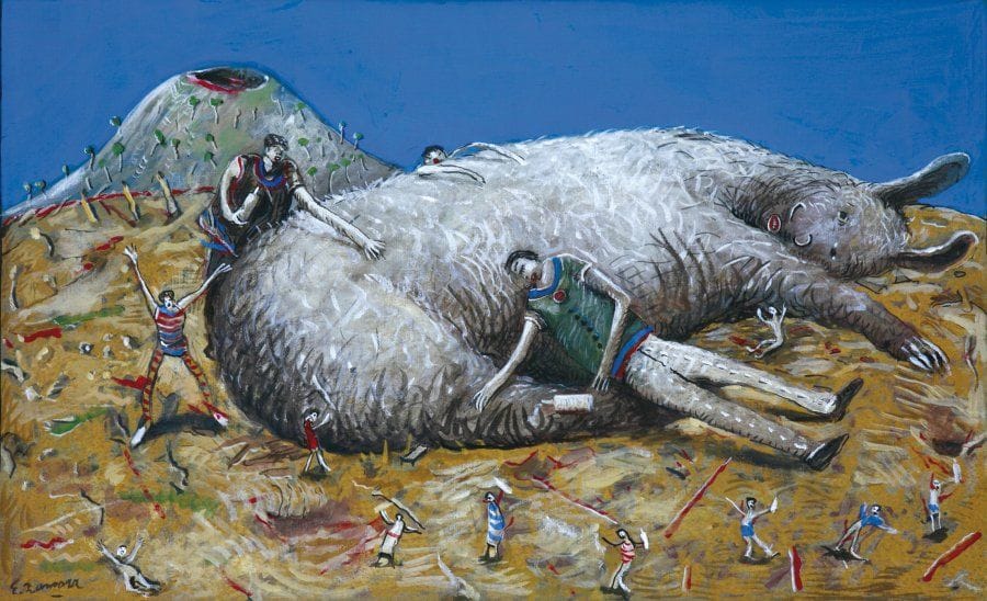 Eduardo ZAMORA (Né en 1942)
Le Repos Acrylique sur lin. Signée en bas à gauche. Titrée au dos, datée «2009» et située «Paris». Encadrée. 38 x 61 cm