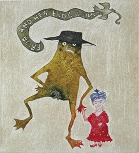 Lou LAURIN-LAM (Née en 1934)
Frida and her Frog Prince Gravure numérotée 2/30. Signée en bas à droite. 65 x 50 cm
