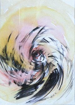 Elisabeth WIERZBICKA, dite Wela [polonaise] (Née en 1964)
Petit Tourbillon n°2 Mine de plomb et aquarelle sur papier. Signée et datée «10» en bas à droite. Encadrée. 17 x 12 cm