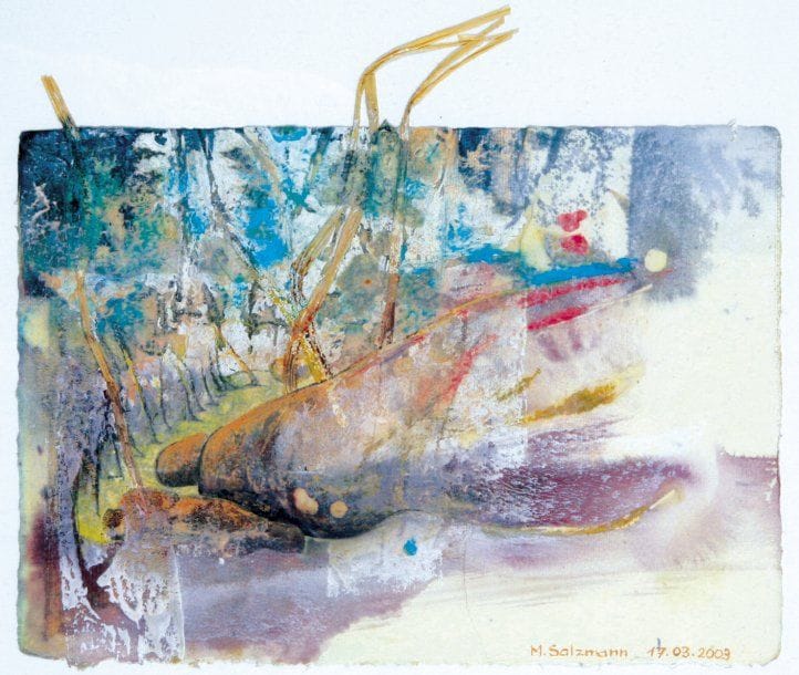 Martine SALZMANN (Née en 1955)
Fontainebleau, Barbizon 1, variation 12 Encre, acrylique, gouache, aquarelle, pastel, sable, raphia, papier de riz sur papier Ingres. Daté «17.03.2003» et signé en bas à droite. Encadré. 23 x 33 cm