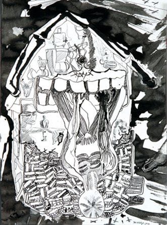 Miguel MARAJO (Né en 1963)
Sans titre Encre de Chine et crayon graphique sur papier. Signé et daté «2010» en bas à droite. 40 x 30 cm