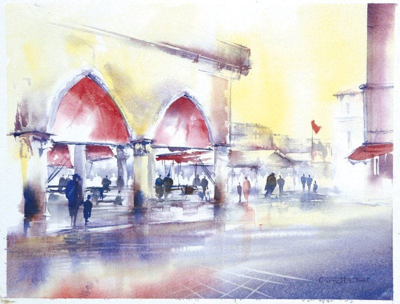 Claude CARRETTA (Né en 1948)
Venezia Pescheria rossa Aquarelle. Signée et datée «2008» en bas à droite. Au dos, étude de paysage. 35 x 45 cm