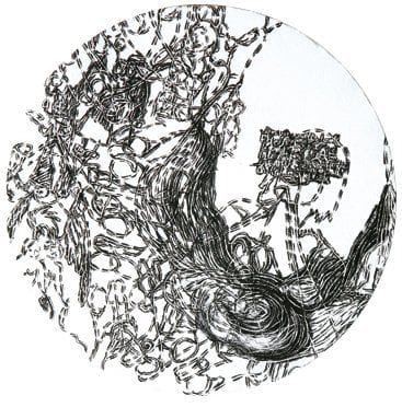 Dominique KIPPELEN (Née en 1958)
Sans titre Fusain compressé sur toile. Signé et daté «Janv. 2010» au dos. Diamètre : 25 cm