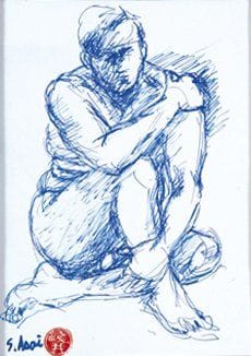 Sachiko ASAI [japonais] (Né en 1953)
Un homme assis Stylo sur papier. Signé en bas à gauche. 19 x 13 cm