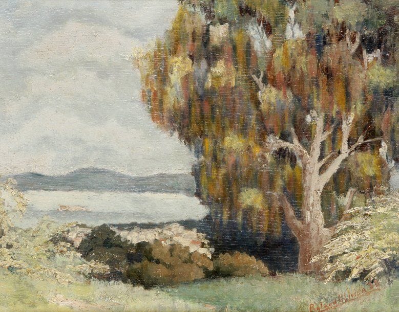 Roland OLIVIER XX°siècle
Paysage Huile sur panneau. Signée en bas à droite. 23.50 x 29 cm