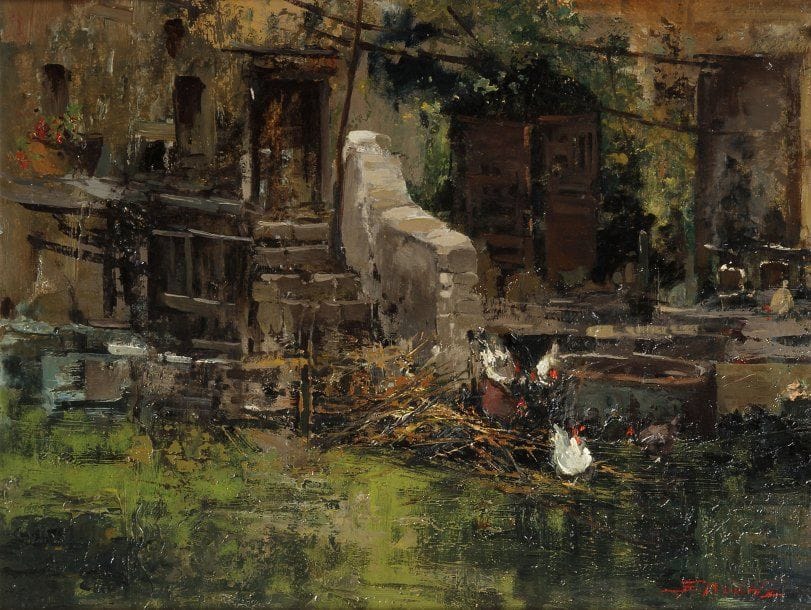 Ezelino BRIANTE (1901-1971)
Cortile Huile sur carton. Signée en bas à droite. 30,2 x 40 cm.
