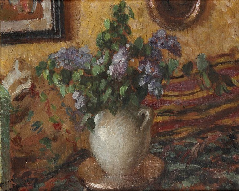 Henri MONTASSIER (1880-1946)
Nature morte aux lilas Huile sur panneau. Signée en bas à gauche. 22 x 26.20 cm