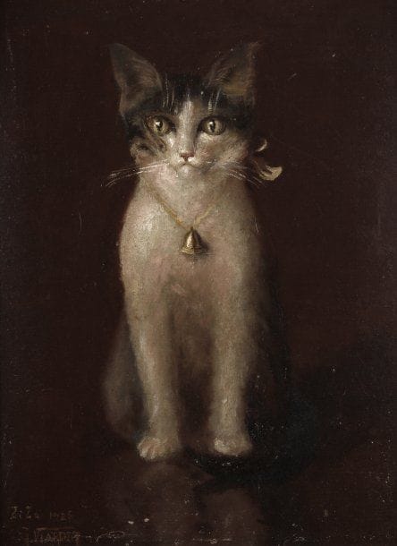 Georges Emile VIARDOT (1888-1965)
Zizi le chat, 1925 Huile sur carton. Signée, datée, titrée en bas à gauche.  Quelques griffures. 35 x 26.5 cm. 
