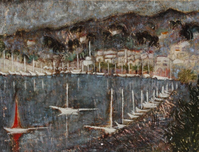 Yvonne APPENNINI (1928-1988)
Port méditerranéen, 1966 Huile sur papier contrecollé sur isorel. Signée et datée en bas à droite. 50 x 65 cm 