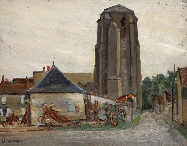 Girard Edmond-Emile dit GIRARD-MOND (1892-?)
Torfou. Huile sur carton. Signée en bas à gauche et titrée au dos. 27 x 35 cm 