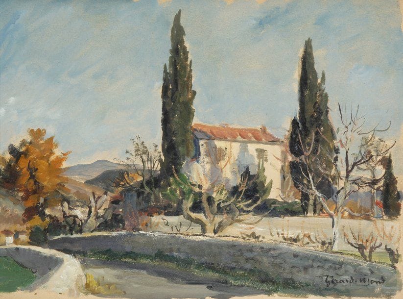Girard Edmond-Emile dit GIRARD-MOND (1892-?)
Vieux mas en Ardèche. Huile sur carton. Signée en bas à droite et titrée au dos. 24 x 33.50 cm 