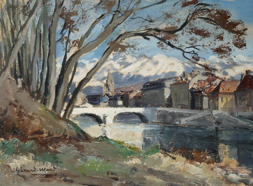 Girard Edmond-Emile dit GIRARD-MOND (1892-?)
Grenoble. Huile sur carton. Signée en bas à gauche et titrée au dos. 24 x 33.50 cm 