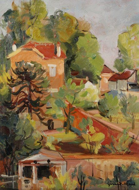Girard Edmond-Emile dit GIRARD-MOND (1892-?)
La villa à Feraud Quincy. Huile sur carton. Signée en bas à droite et titrée au dos. 33 x 24 cm 
